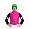 MAGENTA, BLACK SLEEVES, WHITE DOUBLE ARMBANDS, Green cap