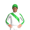 WHITE, GREEN RIGHT SASH, WHITE SLEEVES, GREEN STRIPE, Green cap