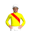 YELLOW, RED RIGHT SASH, White cap