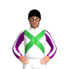 WHITE, GREEN CROSSED SASHES, PURPLE SLEEVES, WHITE STRIPE, Black cap