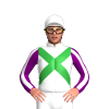 WHITE, GREEN CROSSED SASHES, PURPLE SLEEVES, WHITE STRIPE, White cap