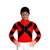 RED, BLACK CROSSED SASHES,RED SLEEVES, BLACK HOOPS, Black cap