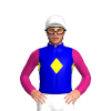 MEDIUM BLUE, YELLOW DIAMOND BAND, MAGENTA SLEEVES, White cap