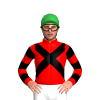 RED, BLACK CROSSED SASHES,RED SLEEVES, BLACK HOOPS, Green cap
