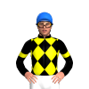 BLACK, YELLOW DIAMOND CHECKS, BLACK SLEEVES, YELLOW ARMBANDS, Blue cap