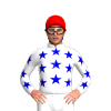 WHITE , MEDIUM BLUE STARS, WHITE SLEEVES, MEDIUM BLUE STARS, Red cap