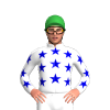 WHITE , MEDIUM BLUE STARS, WHITE SLEEVES, MEDIUM BLUE STARS, Green cap