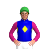 MEDIUM BLUE, YELLOW DIAMOND BAND, MAGENTA SLEEVES, Green cap