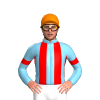 SKY BLUE, RED STRIPES, SKY BLUE SLEVEES, RED ARMBANDS, Orange cap