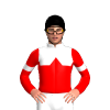 WHITE, RED HALVES, RED DIAMOND BAND, RED SLEEVES, WHITE ARMBANDS, Black cap