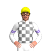 WHITE, GREY CHECKS,WHITE SLEEVES,MEDIUM PURPLE DOUBLE ARMBANDS, Yellow cap