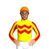 YELLOW, TWO RED ZIGZAG CHEVRON, STRIPES SLEEVES, Orange cap