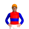 RED, MEDIUM BLUE DOUBLE BAND, MEDIUM BLUE SLEEVES, Orange cap