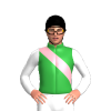 GREEN, LIGHT PINK RIGHT SASH, WHITE SLEEVES, Green cap