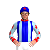 MEDIUM BLUE, LIGHT BLUE BRACES, LIGHT BLUE SLEEVES, RED STARS, CUFF, MEDIUM BLUE CAP, RED STAR, COLLAR