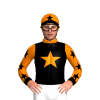 BLACK, ORANGE STAR, COLLAR, ORANGE SLEEVES, BLACK STARS,, CUFFS, ORANGE CAP, BLACK STAR, PEAK
