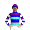 MEDIUM BLUE, PURPLE HOOPS, TURQUOISE BAND, MEDIUM BLUE SLEEVES,WHITE HOOPS, PURPLE ARMBANDS,CAP, MEDIUM BLUE PEAK