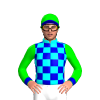 AQUA, MEDIUM BLUE CHECKS, LIME SLEEVES, MEDIUM BLUE CUFFS, LIME CAP, MEDIUM BLUE PEAK