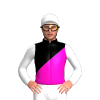 SHOCKING PINK , BLACK DIAGONAL HALVES, WHITE SLEEVES, CAP, BLACK COLLAR