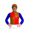 RED,BROWN QUARTERS,MEDIUM BLUE SLEEVES,BROWN CAP, COLLAR