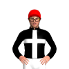 BLACK , WHITE CROSS , RED CAP