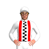 WHITE , BLACK CHECKED STRIPE , RED BRACES