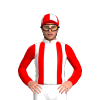 WHITE, RED BRACES, RED SLEEVES, RED CAP, WHITE QUARTERS