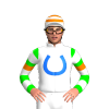 WHITE, LIME, BLUE HORSESHOE, WHITE SLEEVES, LIME HOOPS, ORANGE ARMBANDS, WHITE CAP, ORANGE HOOPS