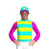 AQUA,YELLOW HOOPS,SHOCKING PINK SLEEVES,AQUA CAP,YELLOW STAR,SHOCKING PINK PEAK