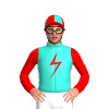 TURQUOISE,RED LIGHTNING BOLT, SLEEVES,CAP, TURQUOISE QUARTERS