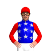 MEDIUM BLUE, SILVER STARS,RED SLEEVES,CAP