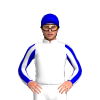 WHITE, SLEEVES, MEDIUM BLUE STRIPES, CAP