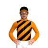 ORANGE, BLACK DIAGONAL STRIPES, BLACK CAP, ORANGE PEAK