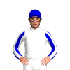 WHITE, MEDIUM BLUE SLEEVES, WHITE STRIPES, MEDIUM BLUE CAP