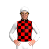 BLACK, RED CHECKS, WHITE SLEEVES, CAP