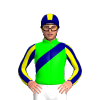 LIME, NAVY SASH, YELLOW SLEEVES, NAVY STRIPES, CAP, YELLOW STRIPE