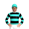 WHITE, BLACK & TURQUOISE HOOPS (BODY & SLEEVES), TURQUOISE CAP