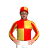 RED ,GOLD QUARTERS, RED SLEEVES, GOLD STRIPES, RED CAP, GOLD QUARTERS