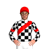 WHITE, BLACK CHECKS, RED SASH, WHITE SLEEVES, BLACK CHECKS SLEEVES,RED ARMBAND, RED CAP