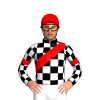 BLACK,WHITE CHECKS,RED SASH,BLACK,WHITE CHECKS SLEEVES, RED ARMBAND, RED CAP 
