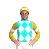 AQUA,WHITE DIAMONDS,GOLD SLEEVES,WHITE ARMBANDS,GOLD CAP,WHITE DIAMONDS