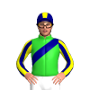 LIME GREEN, NAVY SASH, NAVY SLEEVES, YELLOW STRIPES, STRIPE CAP