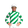EMERALD GREEN, WHITE DIAGONAL STRIPES, HOOPS SLEEVES, WHITE CAP