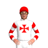 White, Red Maltese Cross, Hooped Sleeves, Red Cap