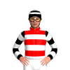 White, Red Hoops And Collar, Black And White Hooped Sleeves And Cap