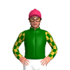 Dark Green, Gold Checked Sleeves, Cerise Cap And Pom Pom