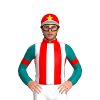 Red And White Stripes, Teal Sleeves, Red Armbands, Red Cap With Yellow Star And White Peak
