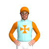 Pale Blue, Orange Maltese Cross, Orange Sleeves And Cap