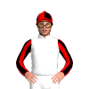 White, Red Tee, Black Striped Sleeves, Black Quartered Cap With Red Pom Pom
