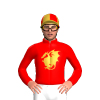 Red And Lime Green Zig Zag Halves, Black Dragon Inside Gold Heart, Red Sleeves, Quartered Cap